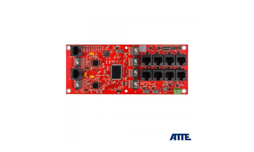 xPoE-10-20-OF Switch PoE 10 portowy (8xPoE 10/100Mbps + 2xGigabit Uplink), bezpieczniki elektroniczne, moduł do zabudowy, bez zasilacza, typu xPoE-10-20-OF